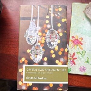 Smith & Hawken Crystal Egg Ornaments with Red and Green Accents